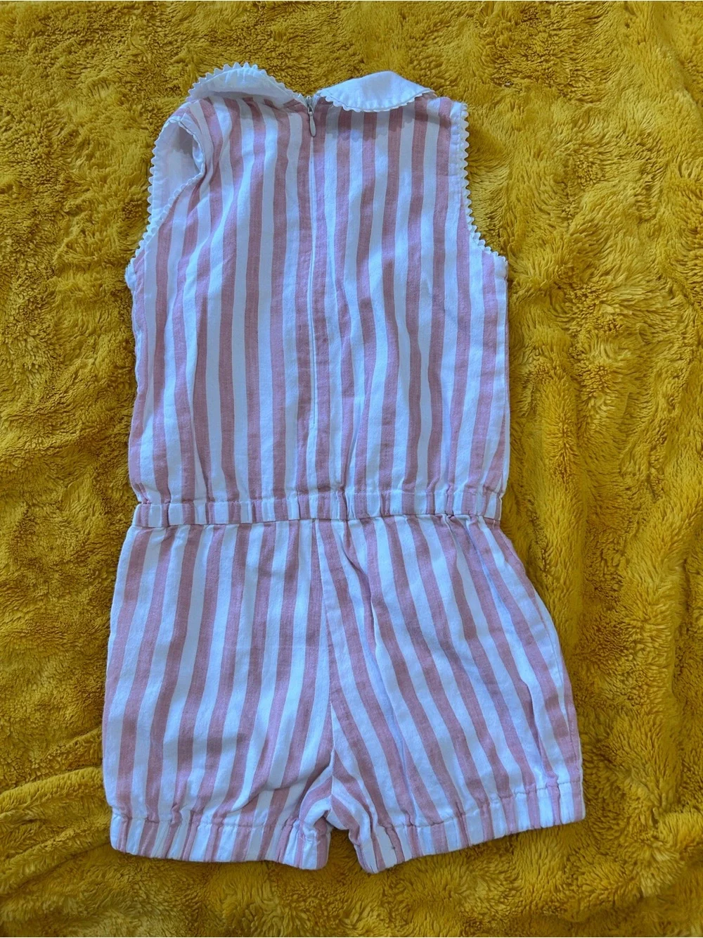 Striped Pink & White Girls' Sleeveless Romper with Peter Pan Collar EUC